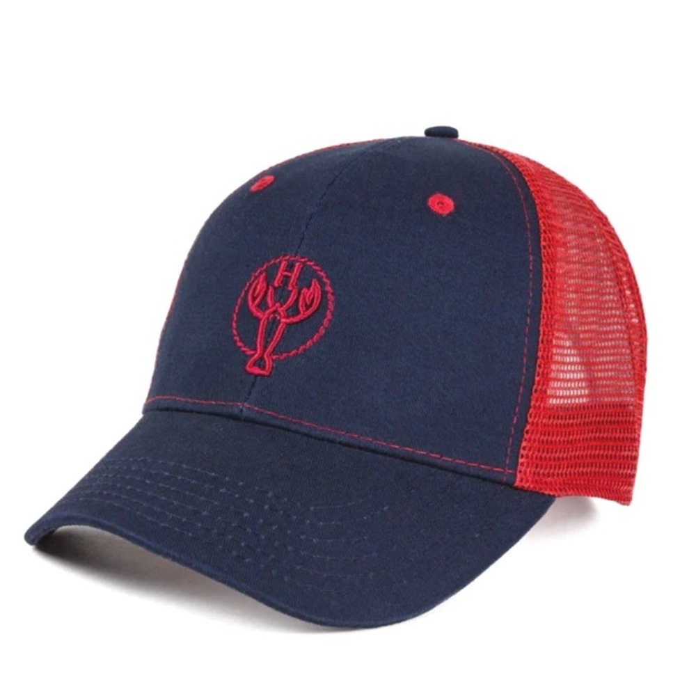 The Hamptons Rope Mesh Trucker Hat Navy Red Lobster Logo Snapback NWOT